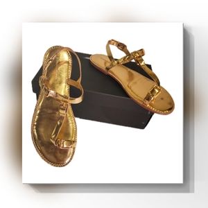 BCBGMaxAzria Gold Metallic T-Strap Sandals